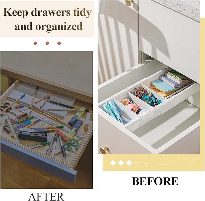 3 Pcs Expandable Drawer Organizer Bins Adjustable Deep Drawer Hanging Organizer
