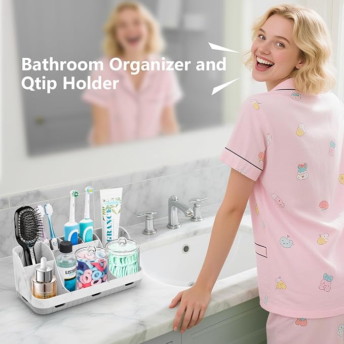 Bathroom Toothbrush Holder Set with 2 Pack Qtip Holder Dispenser, Grey