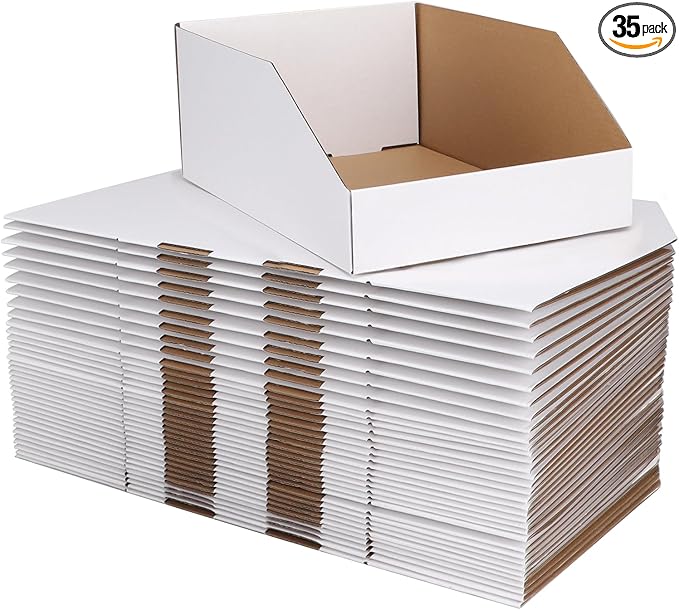 ZBEIVAN Cardboard Storage Bins Boxes 35 Packs 12x8x4.5 Inches, Easy Assembly Pantry Organizer Bins for Shelf, White