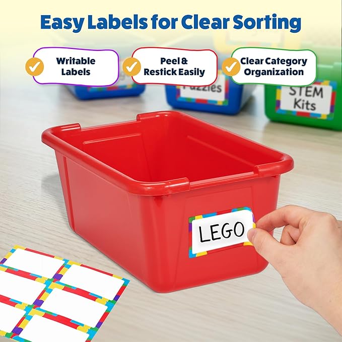 GAMENOTE 6 Quart Storage Bins with Lids, Plastic Latching Box for Classroom & Kids Toy Storage,Stackable Shoe Box Size Containers for STEM Morning Tubs, Crafts & Blocks (12, Colorful Without Lid)