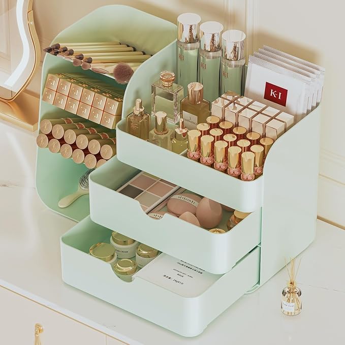 Makeup Organizer with Drawers, All Green