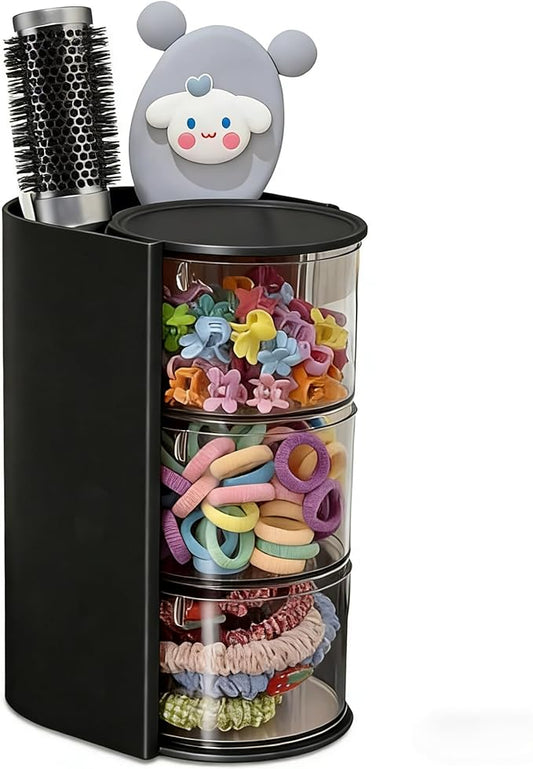 Azurphoric Hair Accessories Organizer with Hair Brush Holder, Black, 3-Layer