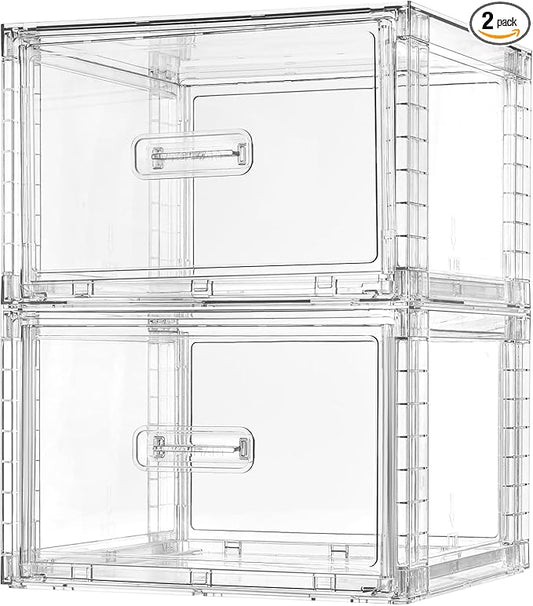 2 Pack 18QT Clear Stackable Storage Drawers, Easily Assemble Closet Organizers