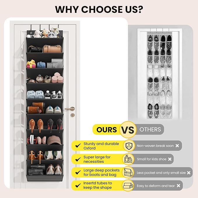 20-25 Pairs Over the Door Shoe Organizer, Black