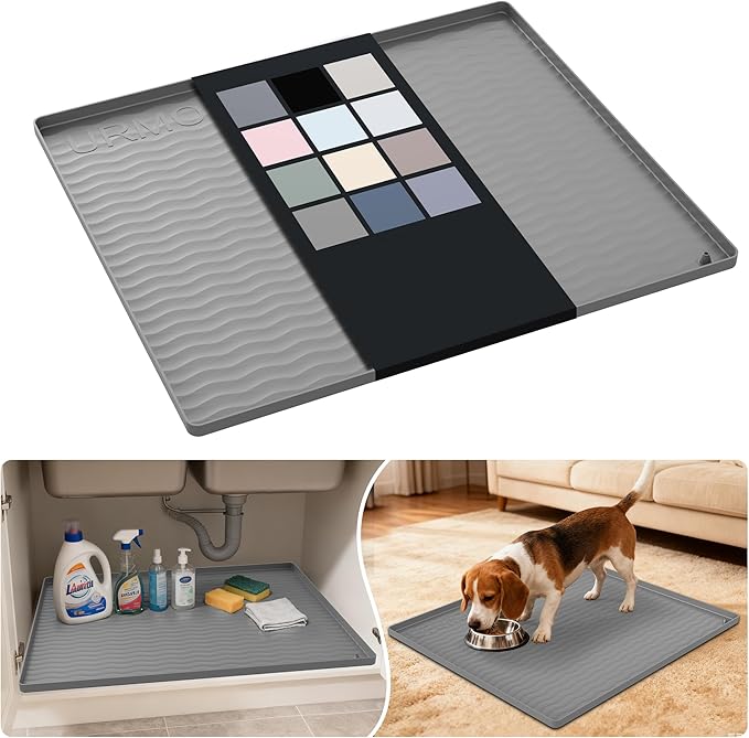 Waterproof Silicone Under Sink Mat 25'' x 22'' Shelf Liner for Kitchen, Beige
