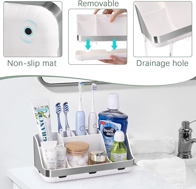 Toothbrush Holders for Bathrooms Countertop Organizer, Silver