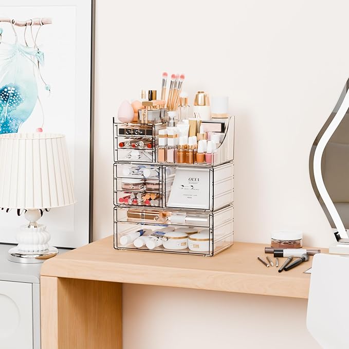 3 Pack Clear Makeup Organizer Countertop for Dresser