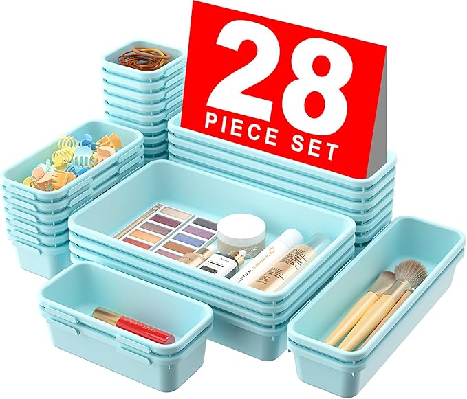 【Military Grade】A-LuGei Drawer Organizer, 【𝟱𝗦𝗶𝘇𝗲】 Makeup organizer, 【Holds 177 Items】 Bathroom Organizers and Storage, Organization and Storage, Desk Drawer Organizer for Vanity (Blue)