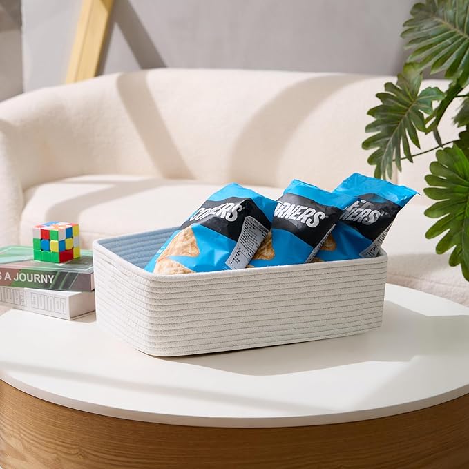 Large Shallow Organizing Baskets 15x11x5.1 Inches, Off White 2 Packs