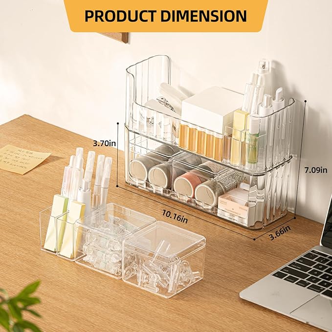 PAVSTINE 2-Tier Stackable Medicine Cabinet Organizer, Narrow Bathroom Makeup Organizer with Lipstick Holders & Cotton Swab Cases, Clear Countertop Shelf for Mirror Cabinet and Vanity