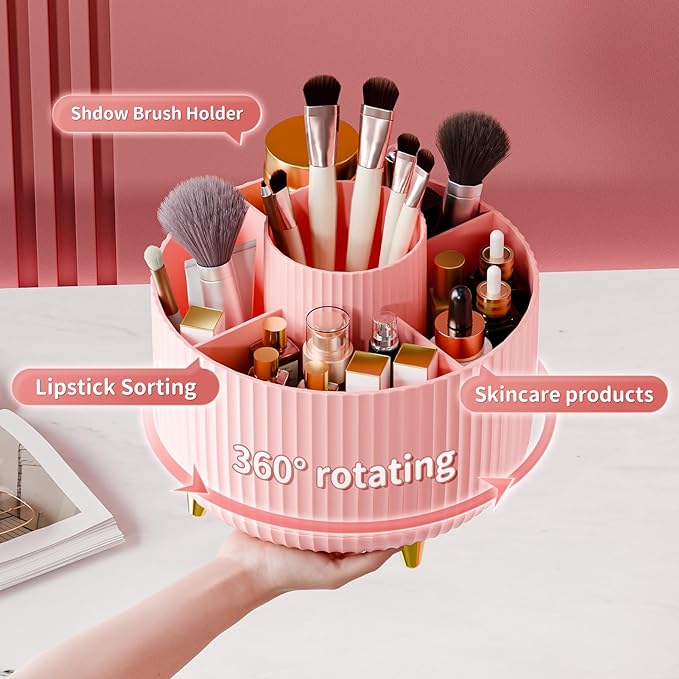 Fanado 360° Rotate Makeup Brush Holder Organizer, Pink