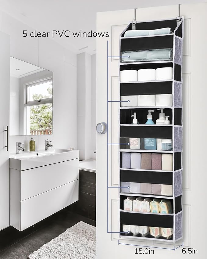 1 Pack Over The Door Organizer, 5 Shelf Door Organizer Hanging & 10 Side Pockets