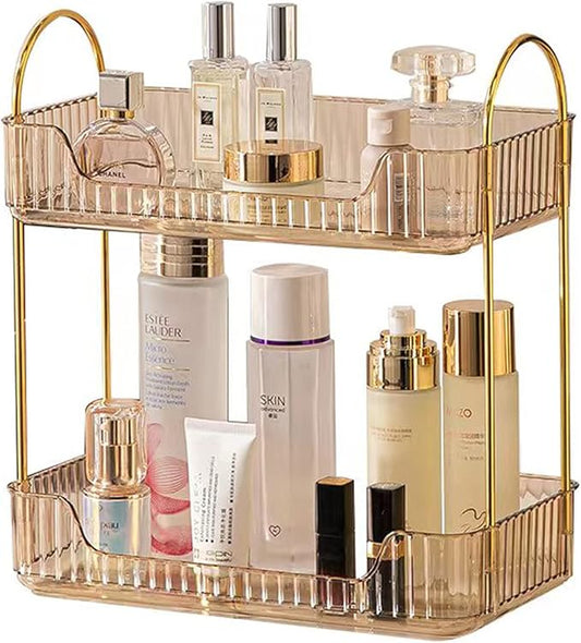 Shuang qing Bathroom Counter Organizer Countertop Storage, 2 Tier-Gold