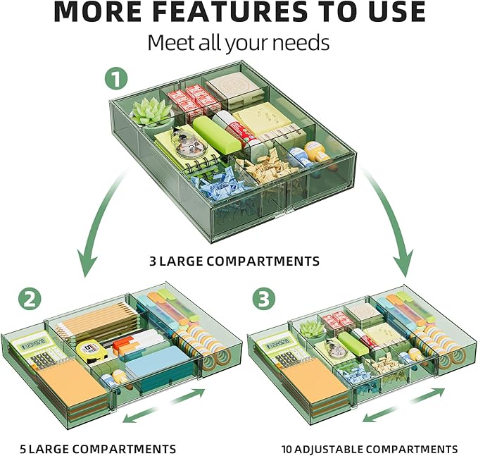 Expandable Desk Drawer Organizer, Clear Green