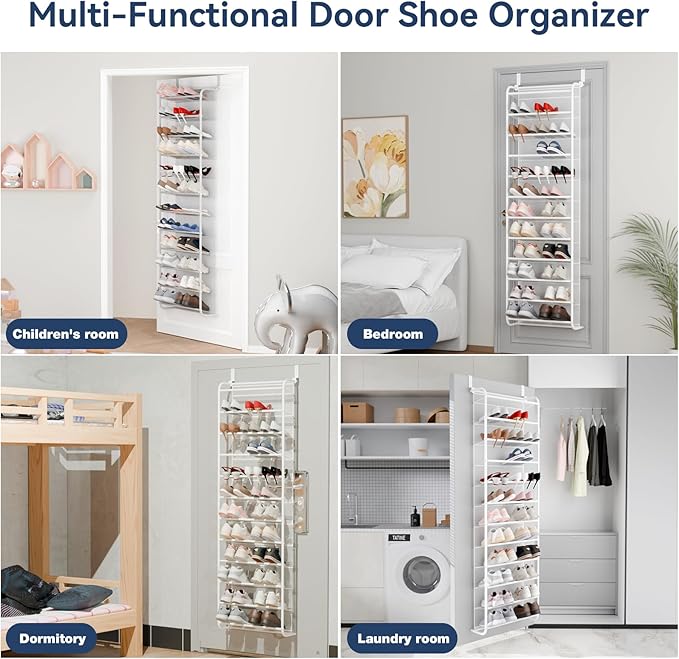 Whitmor 36 Pair Over the Door Shoe Organizer, 12 Tier Hanging Shoe Organizer, Heavy Duty Metal & Mesh Shoe Holder, Hanging Shoe Rack for Closet Organizer & Storage, 74"L x 21.7"W x 7.5"H, White
