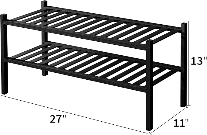CRAFT 2 Tier Bamboo Shoe Rack for Closet Free Standing Wood Shoe Shelf, Black
