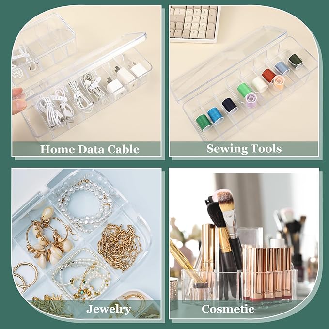 Cable Organizer Box with Lid, 3 Pcs Clear Cord Storage Organizer with 30 Cable Ties 62 Cable Labels, Charger Organizer for Office Desk Drawer Organizers and Accessories
