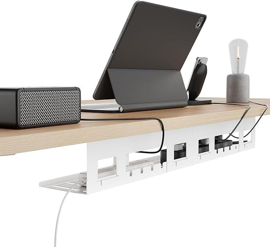 Under Desk Cable Management Tray, 31.5 Inches Metal Cord Organizer Rack, White