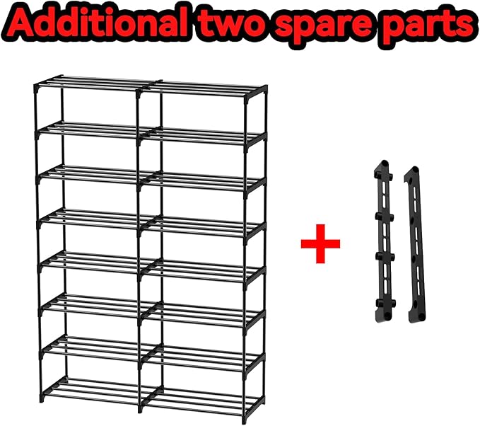 Large Shoe Rack Organizer, 2-Row 8-Tier Tall Shoe Storage Shelf for Closet