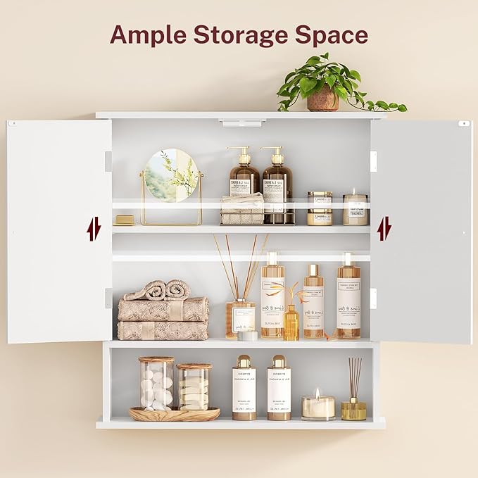 TEENFON Bathroom Wall Cabinet, Bathroom Cabinet with Barn Doors & Adjustable Shelf, Over The Toilet Storage Cabinet, Medicine Cabinet, White UNGGX001WV1