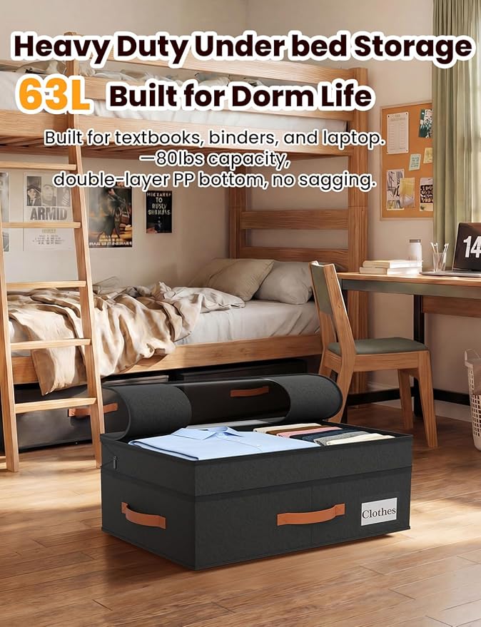 TOSKING 2-Pack Under Bed Storage Drawers with Wheels, 6 Vacuum Bags, Adjustable Height 7.9-10.2", 63L/80 lbs Clear Lid Rolling Bin, 900D Oxford, Space Saver for Dorm Bedroom Clothes Shoes, Black
