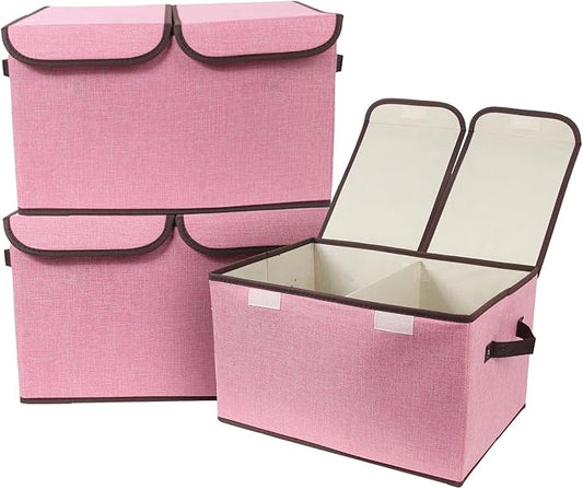 Foldable Fabric Storage Box, 16.5 x 11.8 x 9.8 inches (L x W x H), Pink, 3 Packs