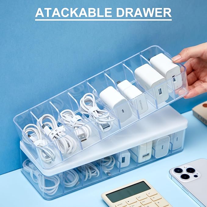4 Pcs Cable Organizer Box with Wire Ties, Clear,White