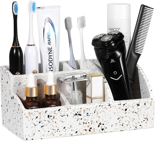 Bathroom Counter Organizer, Toothbrush Holder for Bathroom 5 Slot, Terrazzo