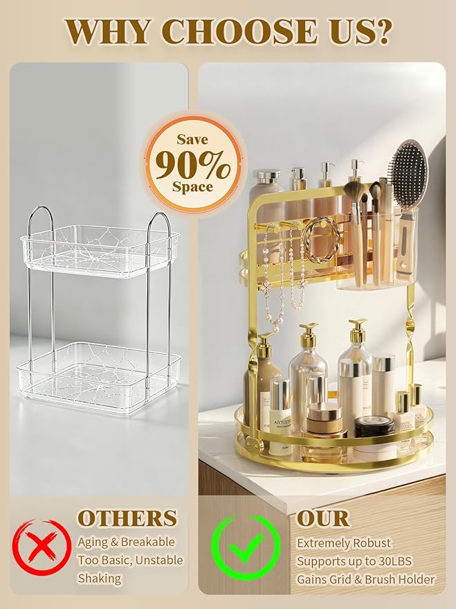 360° Rotating Makeup Organizer for Vanity