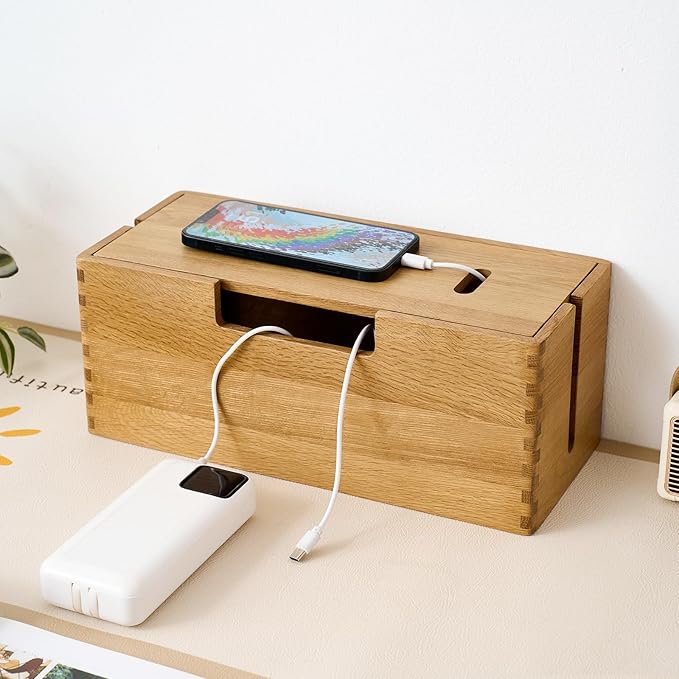 Oak Wood Cable Management Box, Natural