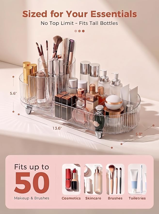 Rotating Makeup Organizer for Vanity, Crystal Clear
