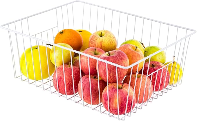 Freezer Organizer Bins, Upright Freezer Baskets for 16, 17, 21 cu.ft Standup Freezer, Wire Storage Baskets with Built-in Handles, 4Pcs, White