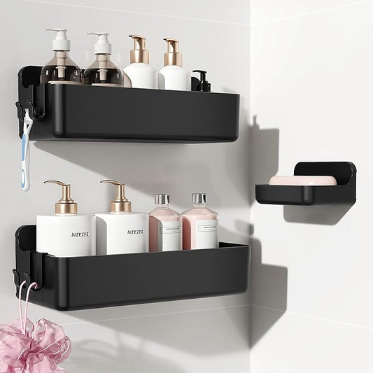 Adhesive Wall Shelf, Shower Shelves, Black, 3 pieces
