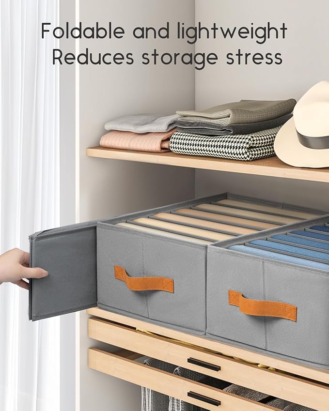 Closet Organizers and Storage, Fabric Clothes Organizer with Handles, Grey