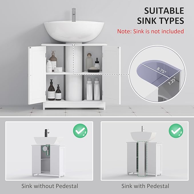 23.5" Pedestal Sink Storage Cabinet, White