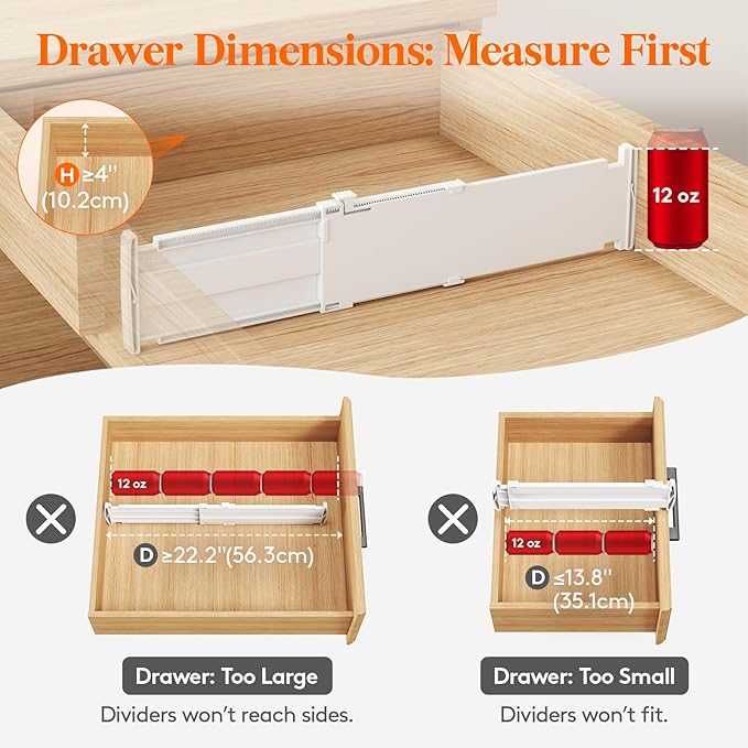 Lifewit 9 Pack Drawer Dividers for Clothes, 4" High 13.8"-22.2" Expandable Dresser Drawer Organizers, Adjustable White Plastic Separators for Kitchen, Cabinet, Nursery, Socks & Underwear Storage