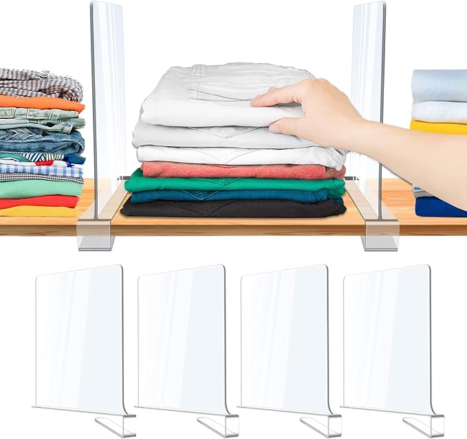 Acrylic Shelf Dividers, Clear Shelf Divider for Closet Organization, 4PCS