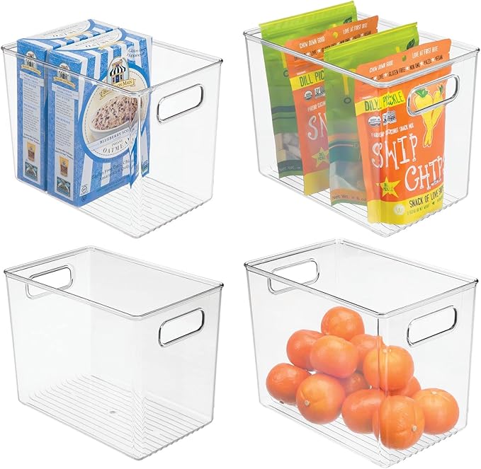 Plastic Deep Kitchen and Pantry Organizer Storage Bin with Handles for Cabinet
