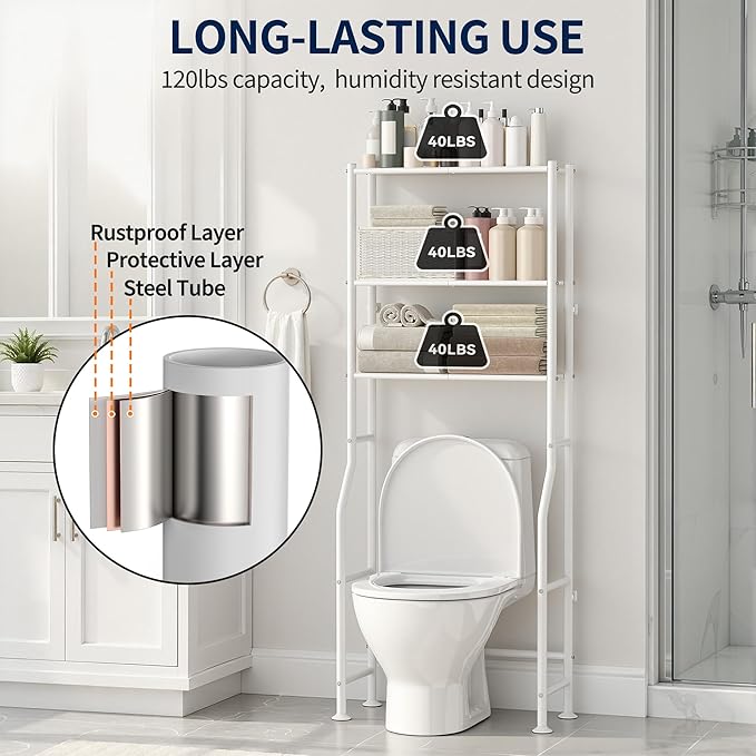 3-Tier Over Toilet Storage Rack, Metal Over Toilet Bathroom Organizer Shelf