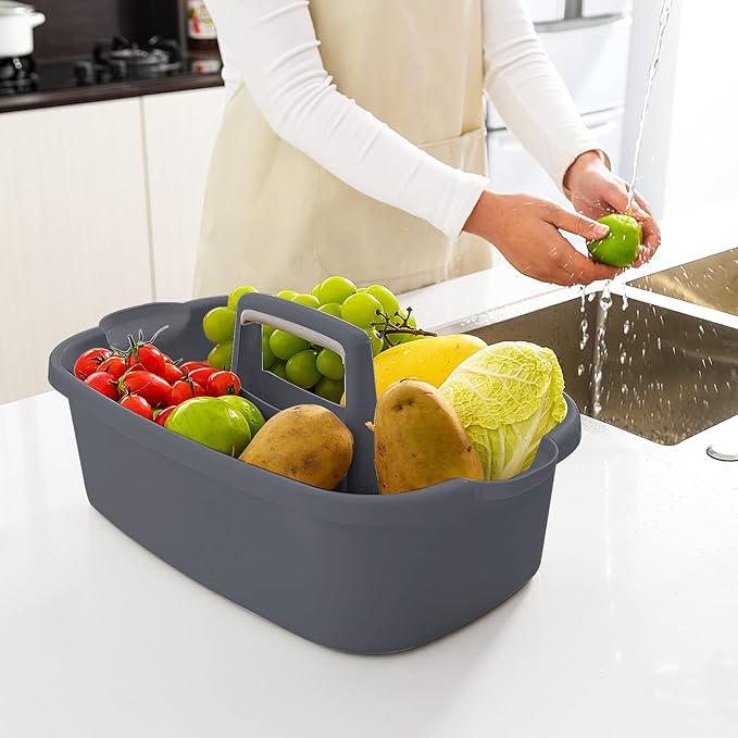 Goderewild 2-Pack Multi-Purpose Plastic Cleaning Caddy with Handle, Shower Caddy Organizer - Storage Basket/Totes Portable for Bathroom Supplies, Cleaning Products, Under Sink Tool. (Gray)
