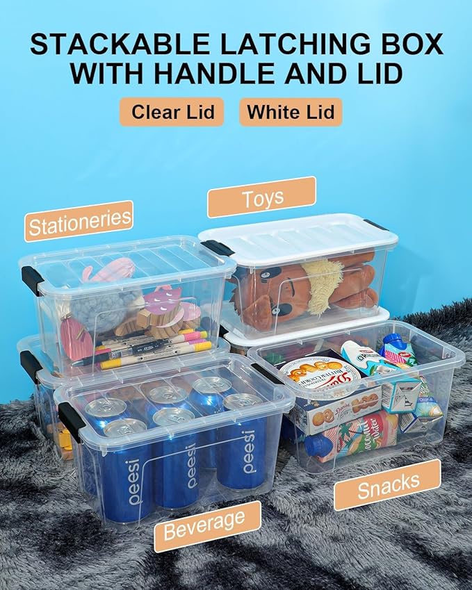 Plastic Storage Bins with Lids 6 Pack, Clear