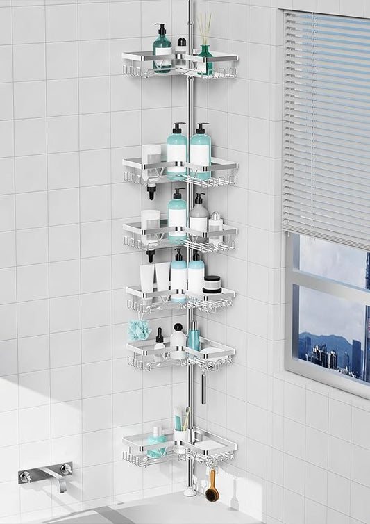 Corner Shower Caddy Tension Pole, Adjustable Shower Tension Rod Organizer