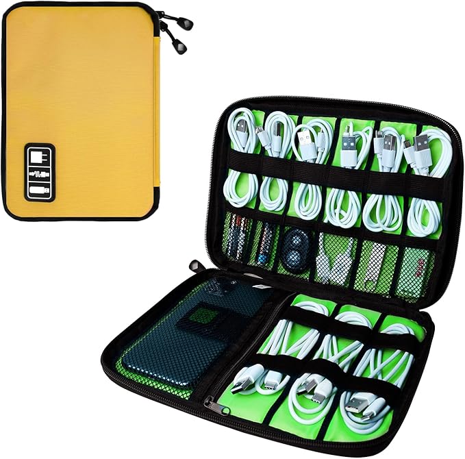 Lcsmaokin Electronics Travel Organizer,Portable Waterproof Electronic Travel Storage Bag for Small Charging Cord Storage,Charger,SD Card etc,for Travel,Business-Yellow Green