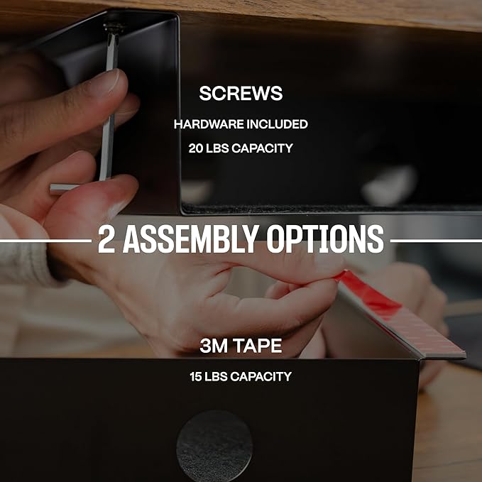 COREMINDED Under Desk Storage Shelf - Carbon Steel Under Desk Tray with Cable Management, Mountable Add-On Shelf for Table & Office Desks (7.5" x 8" x 2.8")