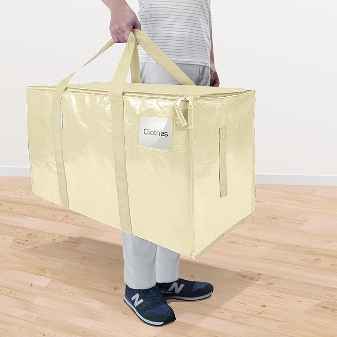 TICONN 8 Pack Extra Large Moving Bags Heavy Duty with Zippers & Carrying Handles, Durable Storage Bags Moving Boxes for Closet Organizers and Storage (8 Pack, Cream)
