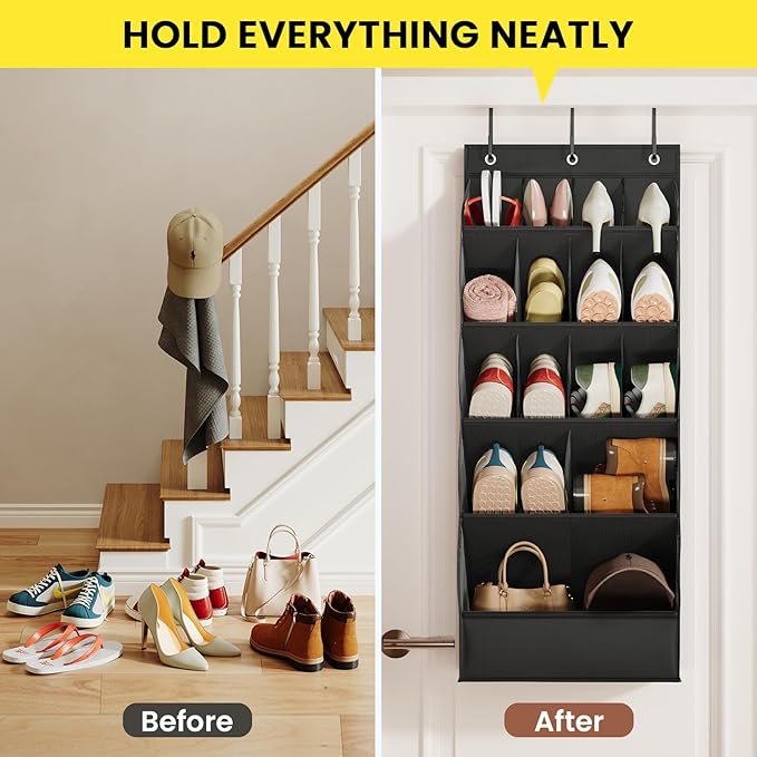 18 Pairs Over the Door Shoe Organizer, Black