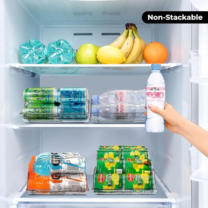 2 Packs Refrigerator Organizers and Storage Width Adjustable Can Organizer for Refrigerator Expandable Soda Can Dispenser for Beer Soda Pop Can Soda Organizer for Fridge Kitchen Pantry Clear