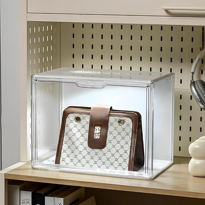 GUDEMAY Clear Showcase with Light, Stackable Acrylic Display Case for Collectibles, Figures, Shoes, Toys & Jewelry, Dustproof Storage Box - Support Voice Control Lighting