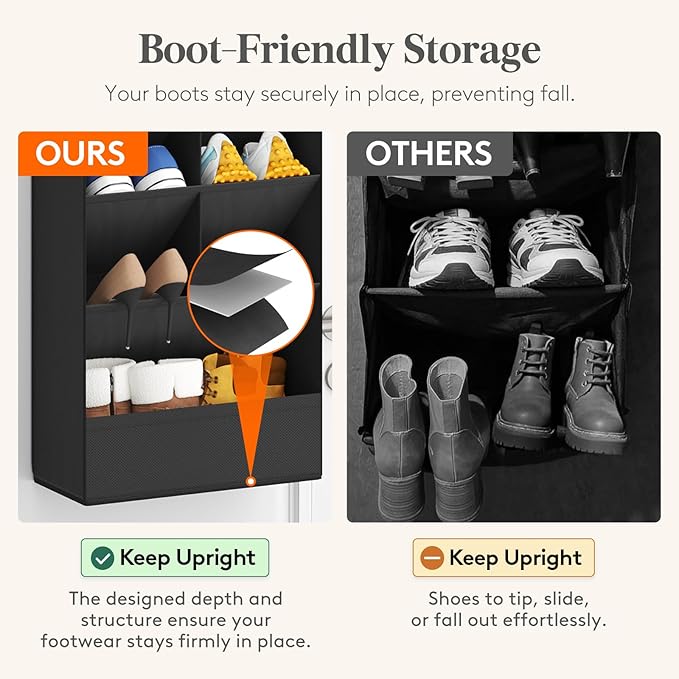 10 Tier Over the Door Shoe Organizer with 19 Large Deep Pockets, Black