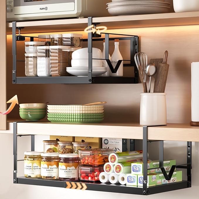Under Shelf Storage Basket Organizer – Adjustable Hanging Holder with Knob Lock by prueBox, Heavy Duty Metal Panel for Pantry, Kitchen, Office, Closet – Holds 50 lbs (1 Pack)